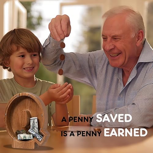 Vista 64 de Alcancía para niños y niñas, alcancía de madera con letra grande del alfabeto con inicial C, banco de monedas, regalos divertidos para cumpleaños