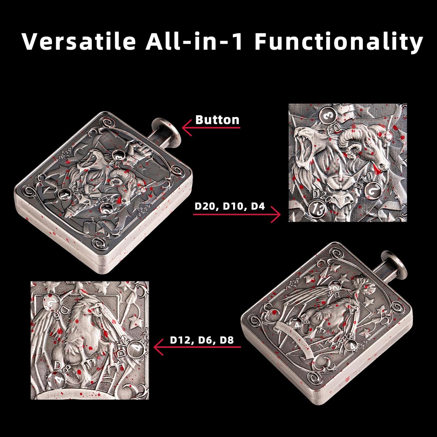 All-in-1 Spinner DND Dice, Press-to-Roll Metal Dice Spinner, Mechanical Design Perfect for Dungeons and Dragons Board Games TRPG