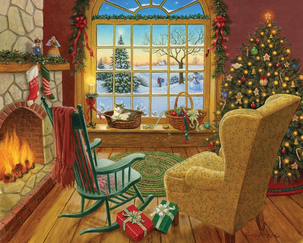 Amazon.com: White Mountain Puzzles Cozy Christmas Cat - 1000 Piece
