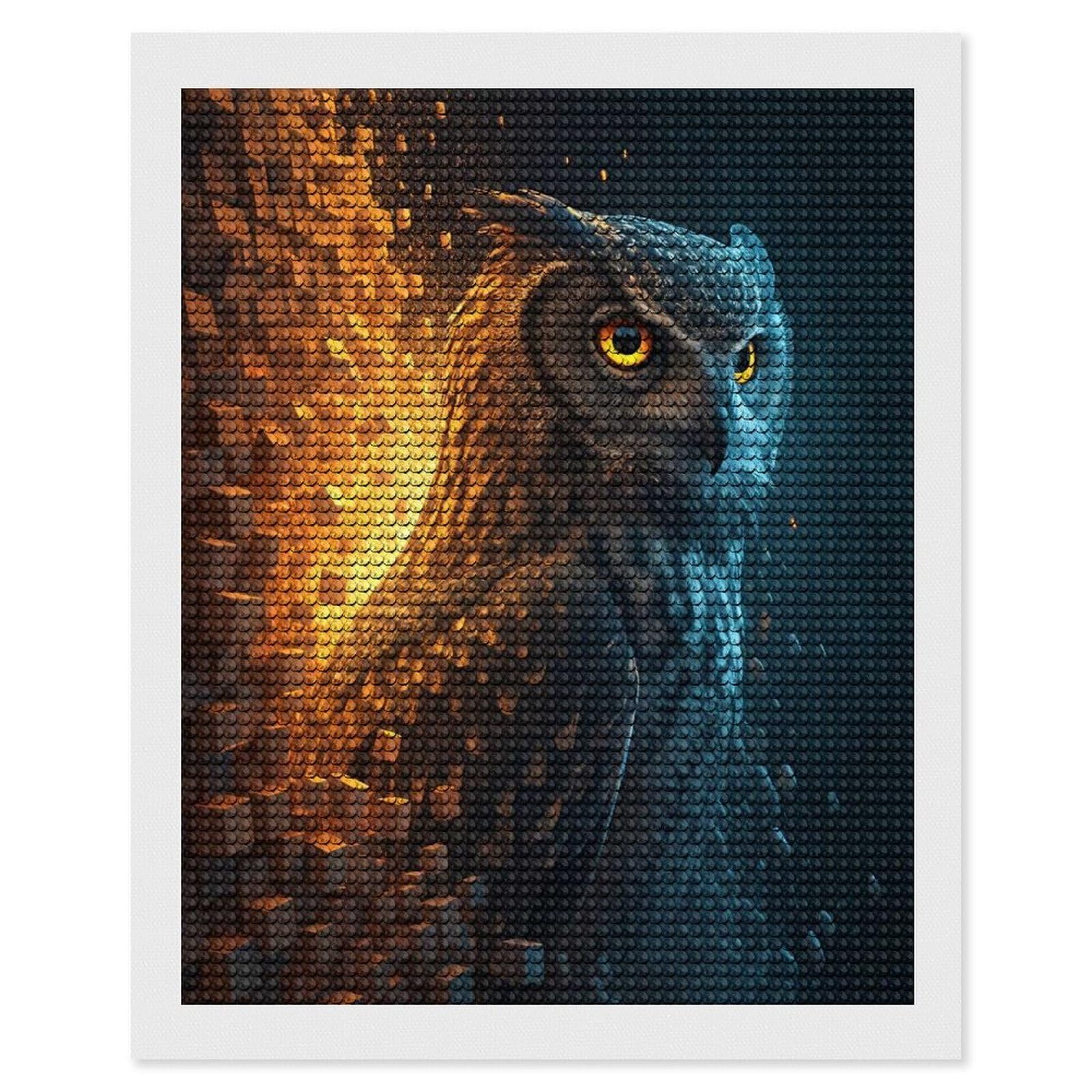 Junmoney Fiery Owl Exploding Into Cubes Diamond Painting Canvas Kit 16"x20", Relaxing DIY, Modern Decor, Aesthetic Room Decor, Home Wall Art, Wall Art Gift