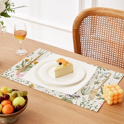 Miniatura 2 de QIYI Juego de 4 manteles individuales bohemios de 12 x 18 pulgadas, manteles individuales de tela de lino floral para cocina y comedor, manteles