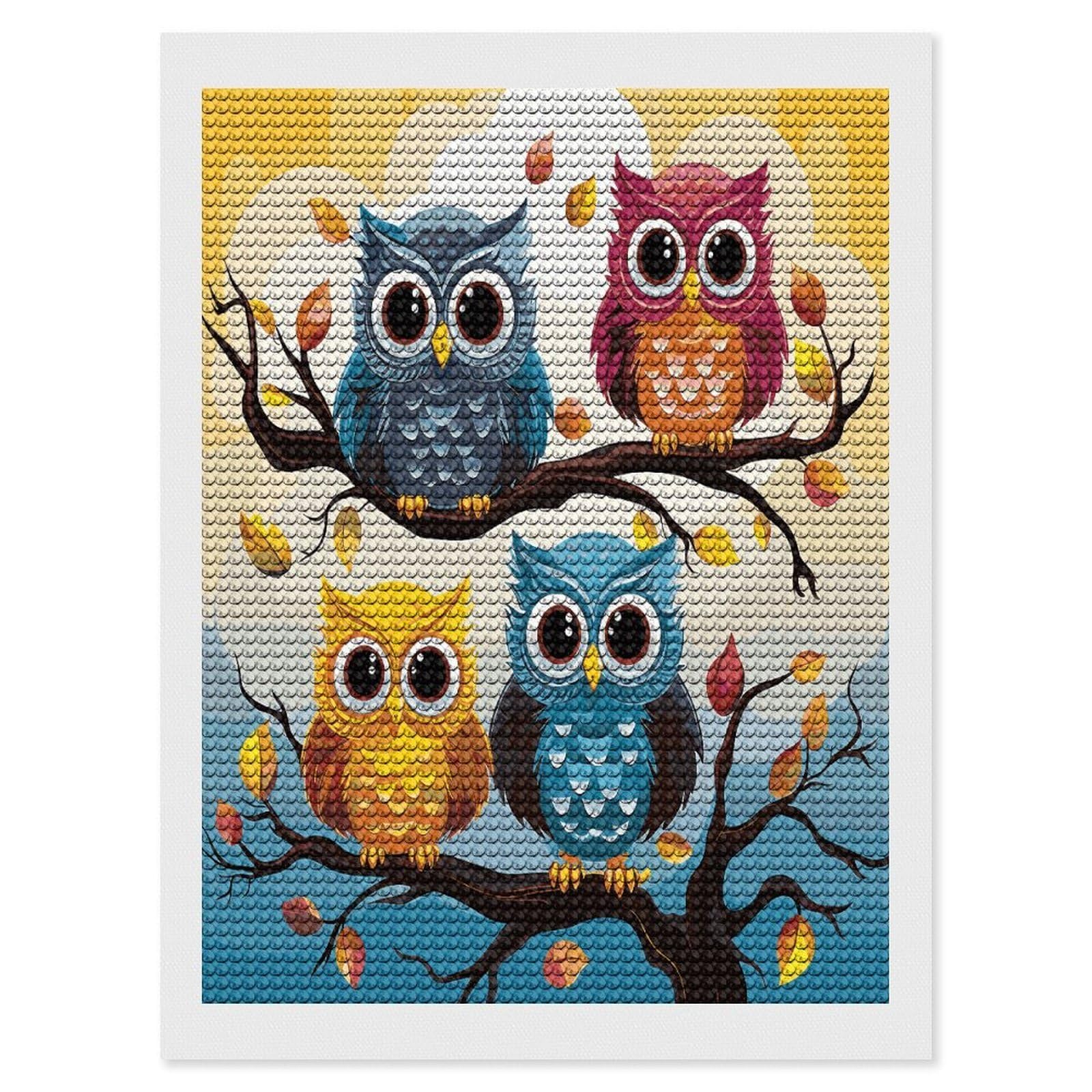 JTREHY Owls on Tree Branches Diamond Art Kits Personalized DIY Round Diamond Painting Kits for Beginner Full Drill Diamonds Dots Paintings for Adults Gem Art Crafts Home Decor