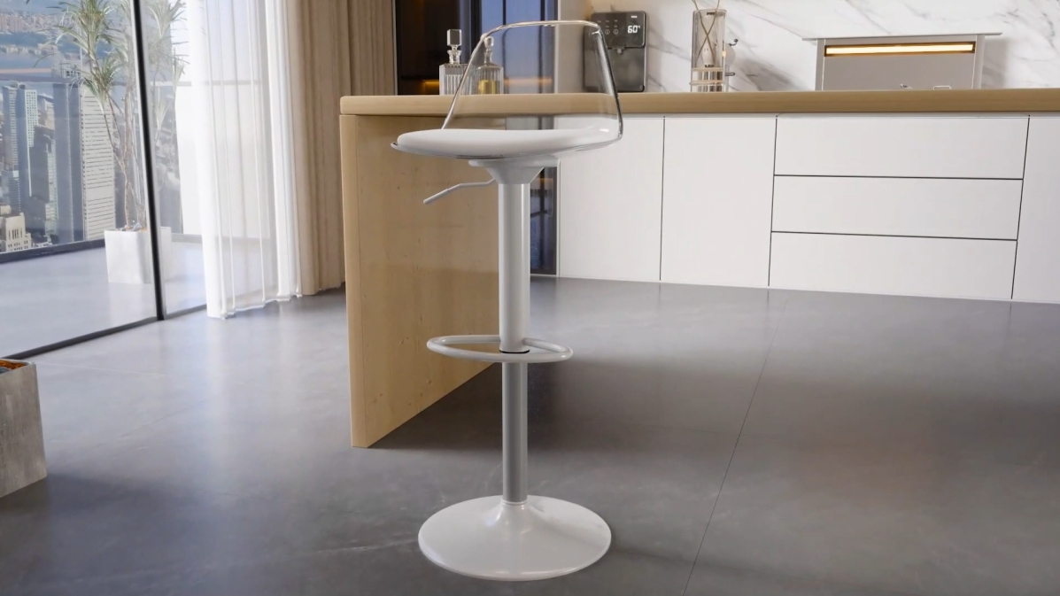 Juego de 4 Butacos Acrílicos con Respaldo Transparente, Altura Ajustable y Giro 360°, Asiento de Cuero PU, Patas de Metal Doradas, Estilo Moderno miniatura 7