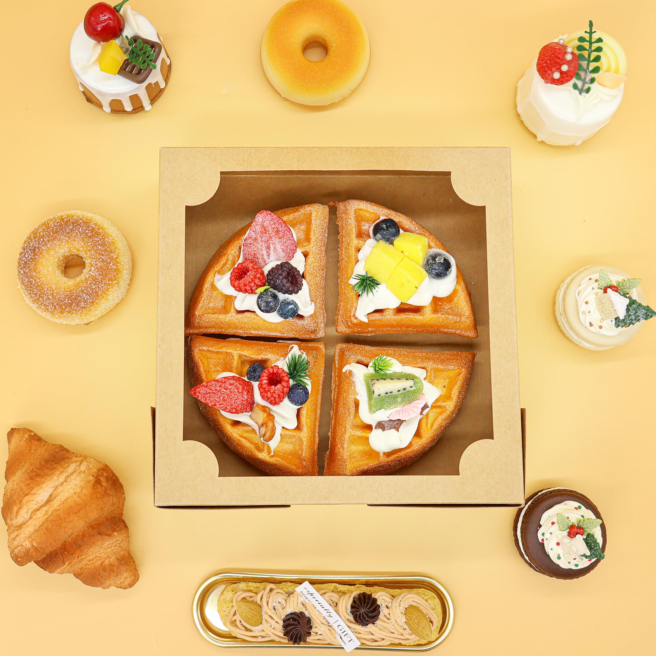 50 cajas de panadería de 8 x 8 x 2.5 pulgadas con ventana, cajas de postre