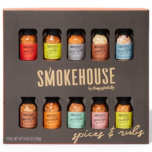 Smokehouse by Thoughtfully, juego de especias gourmet para asar en mini botellas de vidrio, vegano y vegetariano, sabores de condimentos para