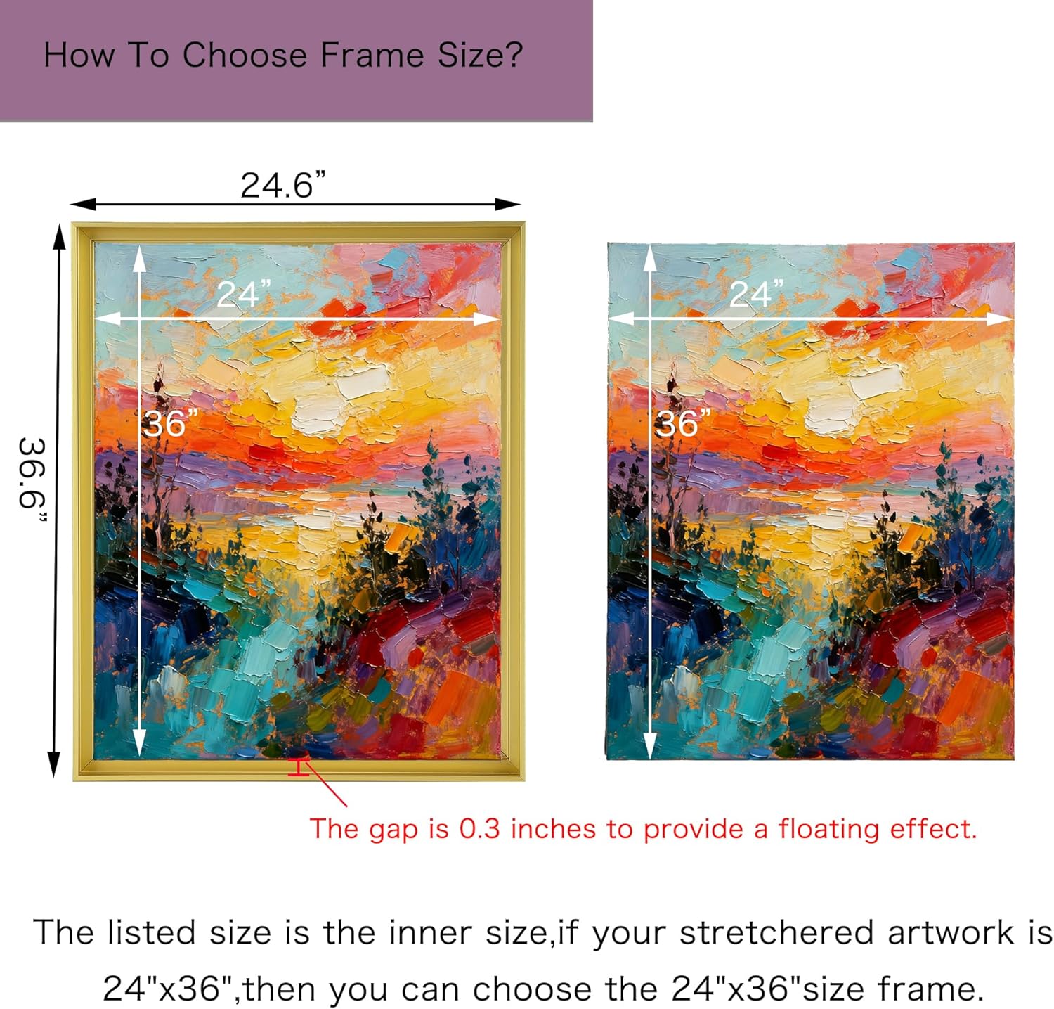 Metal DIY 24x48 Canvas Floater Frame, Frame for 1-1.25" Deep Paintings, Canvas Floating Frames (24x48,Light Gold)