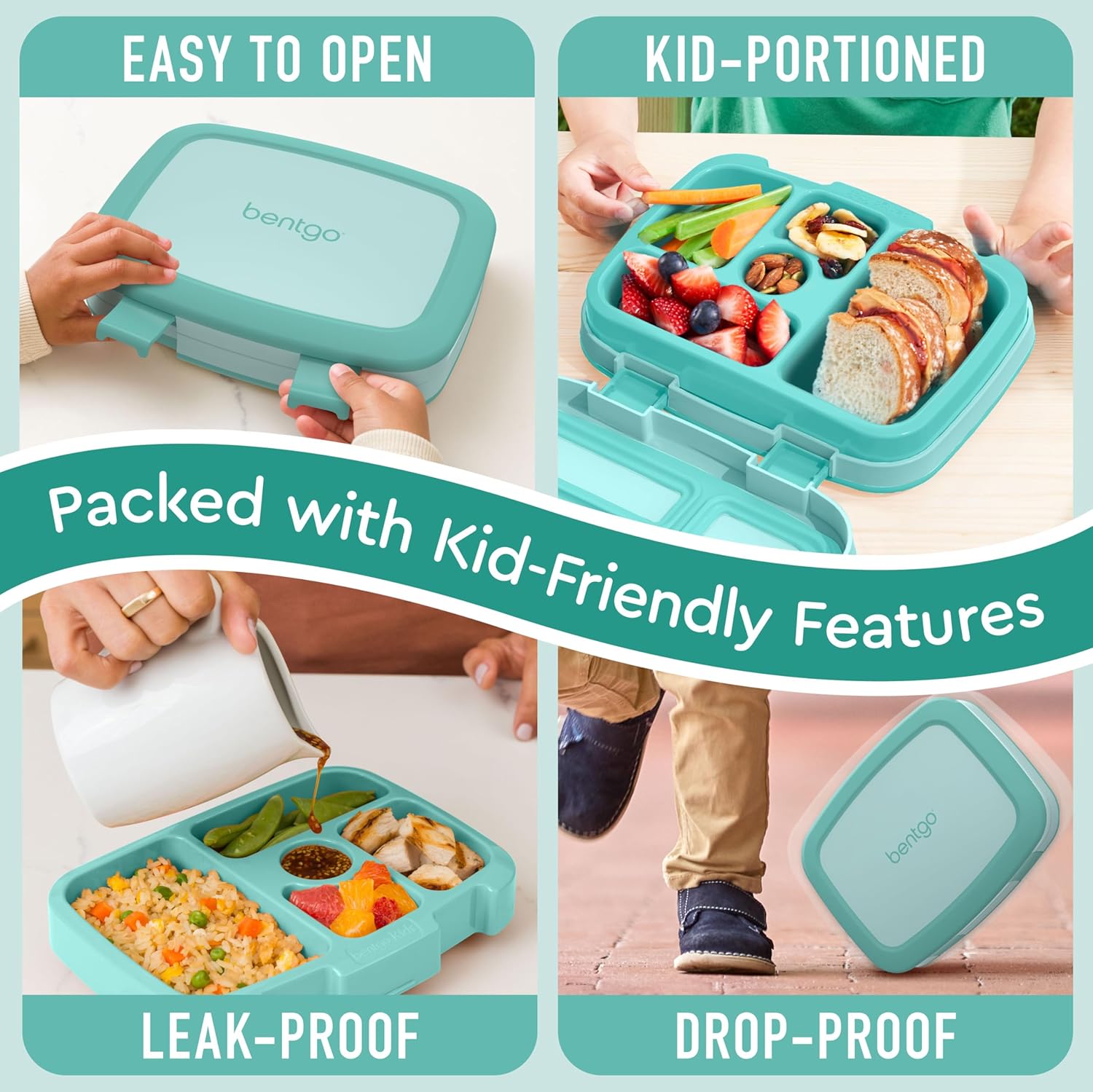 Bentgo Kids Bento-Style 5-Compartment Leak-Proof Lunch Box - Ideal Portion Sizes for Ages 3 to 7 - Durable, Drop-Proof, Dishwasher Safe, PFAS & BPA-Free & Made with Food-Safe Materials (Seafoam) - Image 4