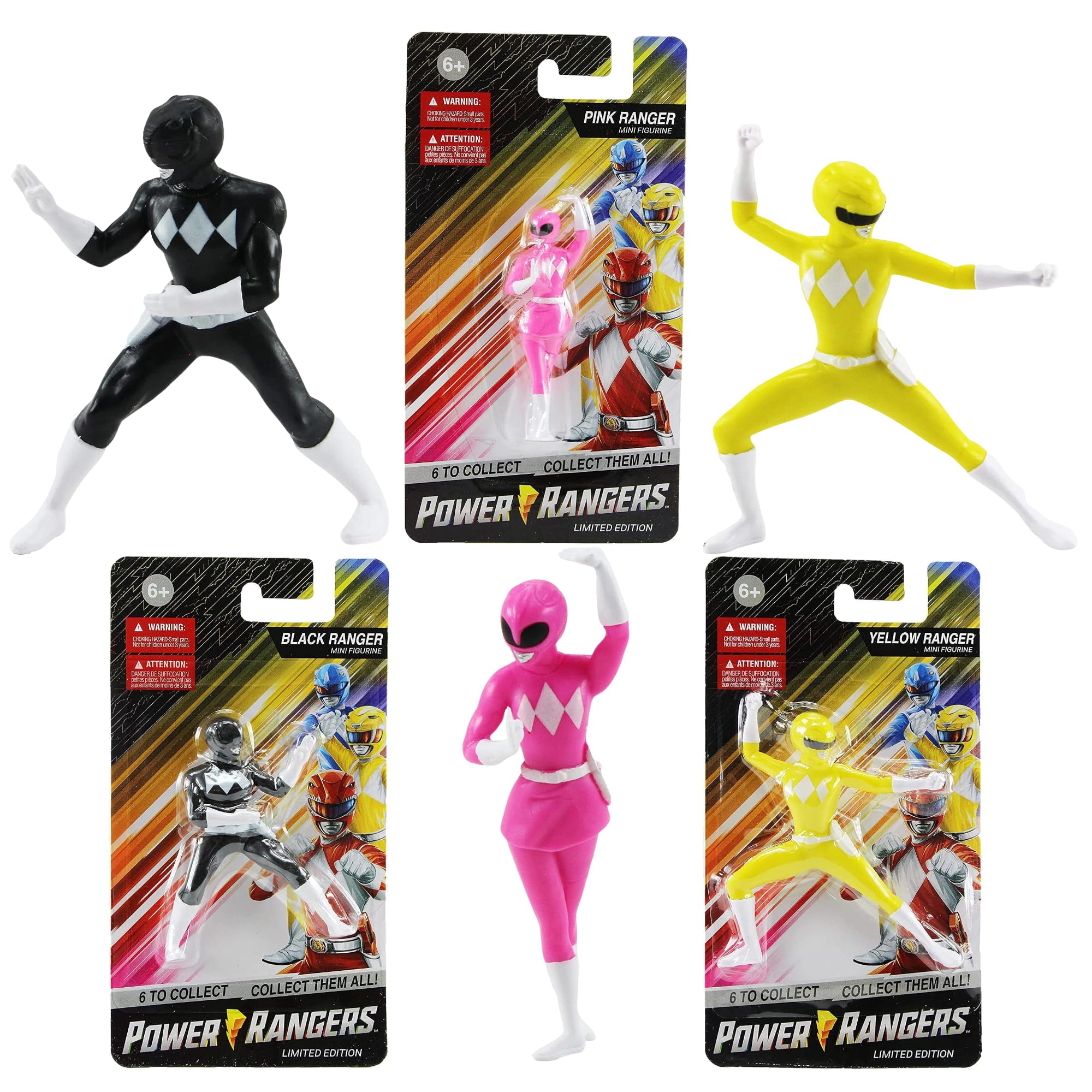 Power Rangers Limited Edition 2.5" Mini Figures - Black, Pink, & Yellow Rangers - Set of 3 Action Figures