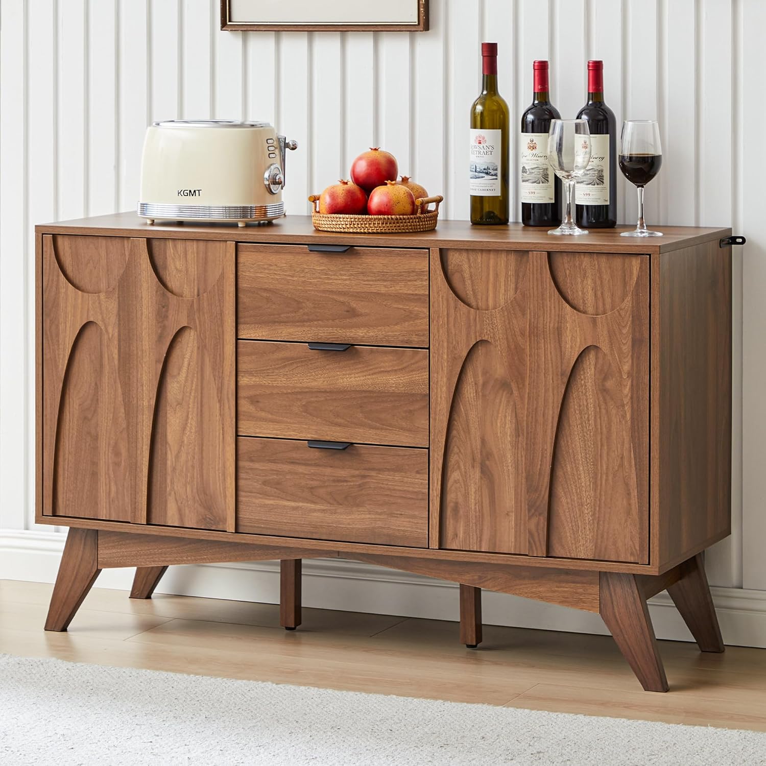Bifins Buffet Cabinet with Storage, 47.2" Storage Cabinet with 3 Drawers, Large Sideboard with 2 Doors,Mid Century Modern Coffee Bar Cabinets for Living Room, Kitchen