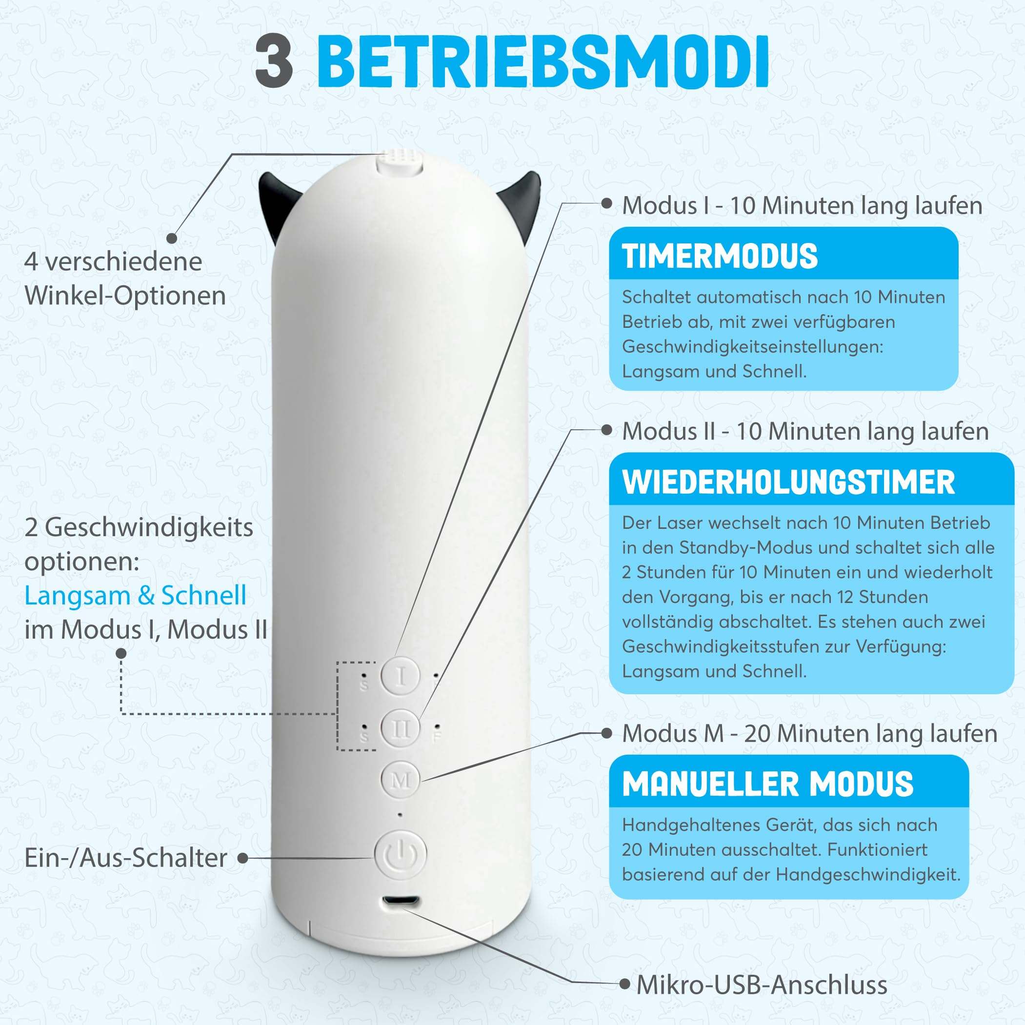 Interaktives bewegungsförderndes Katzenspielzeug mit automatischen & zufälligen Laserprojektionen - verstellbare Geschwindigkeit - Laserpointer für körperliche & geistige Aktivität für Ihre Katze