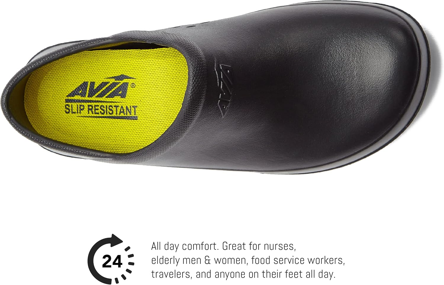 Avia Shadow Slip Resistant Clogs for Women, Slip On Work Shoes for Food Service, Black
