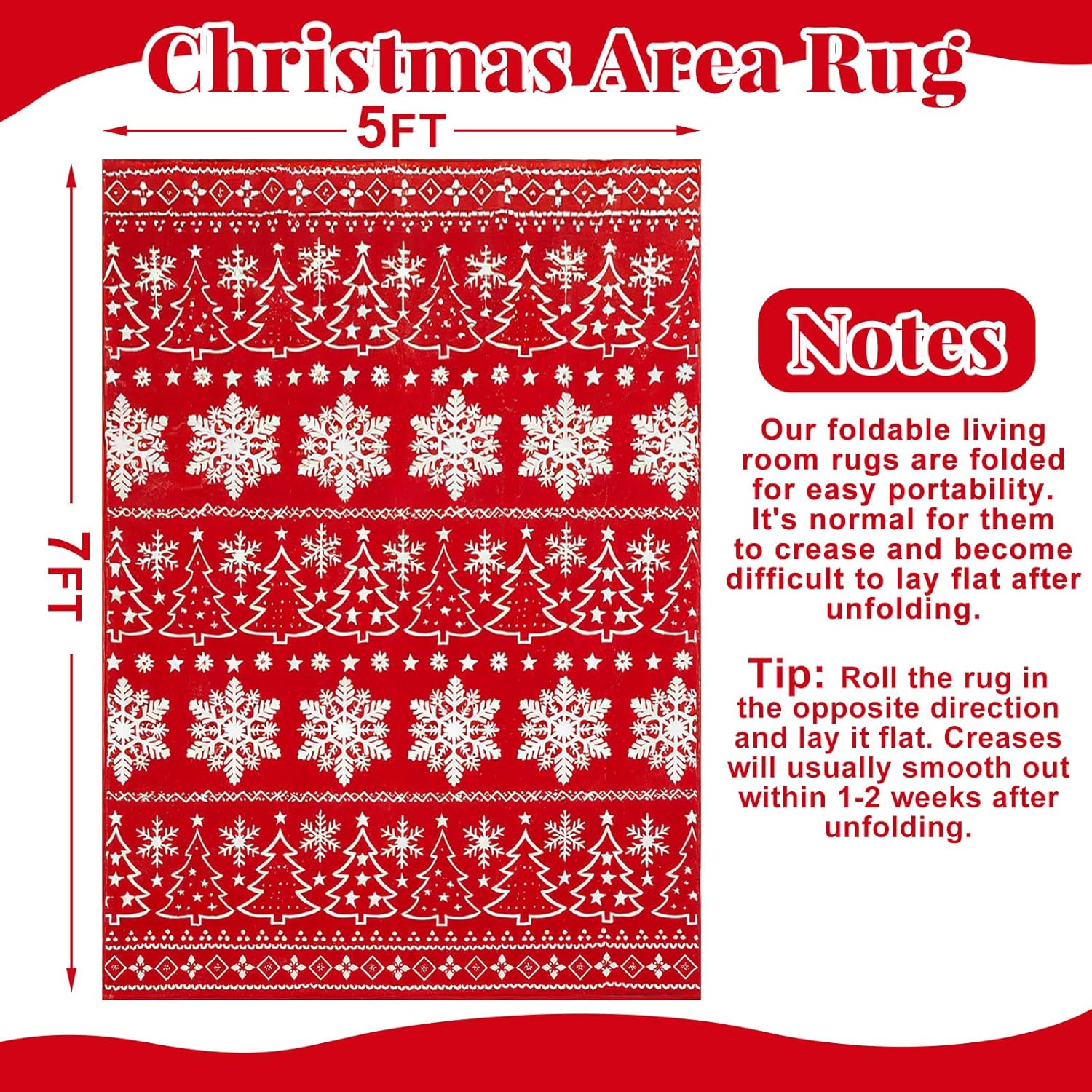 Drydiet Christmas Area Rug 5' x 7' Washable Rugs for Living Room Decorative Indoor Rug Holiday Decor Xmas Non Slip Carpet for Bedroom Kitchen Office