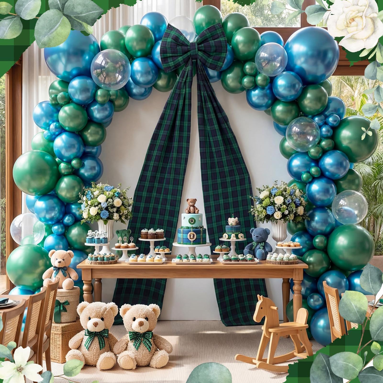Olbrzymia zielona kokarda w kratę, ponadwymiarowa dekoracja ścienna, 180 x 45 cm, wstążka na baby shower, ślub, artykuły na przyjęcie urodzinowe, zielona