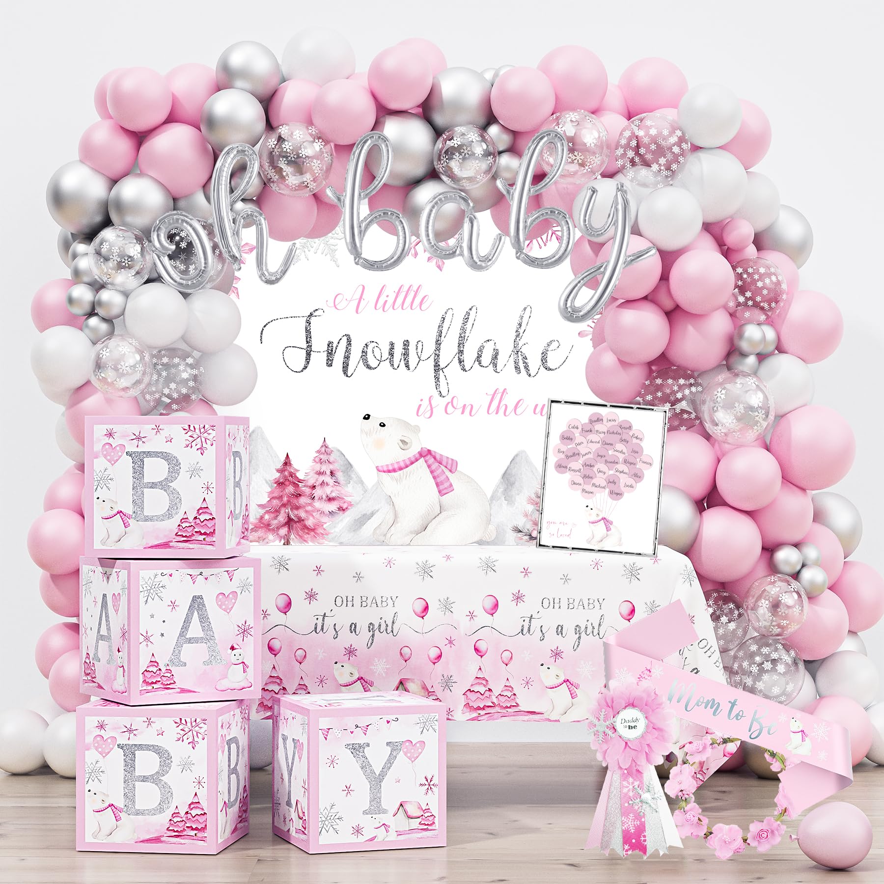 Little Snowflake Baby Shower Decorations Party Supplies, Pink A Little Snowflake is on The Way Baby Shower Decor, Baby Its Cold Outside BabyShower