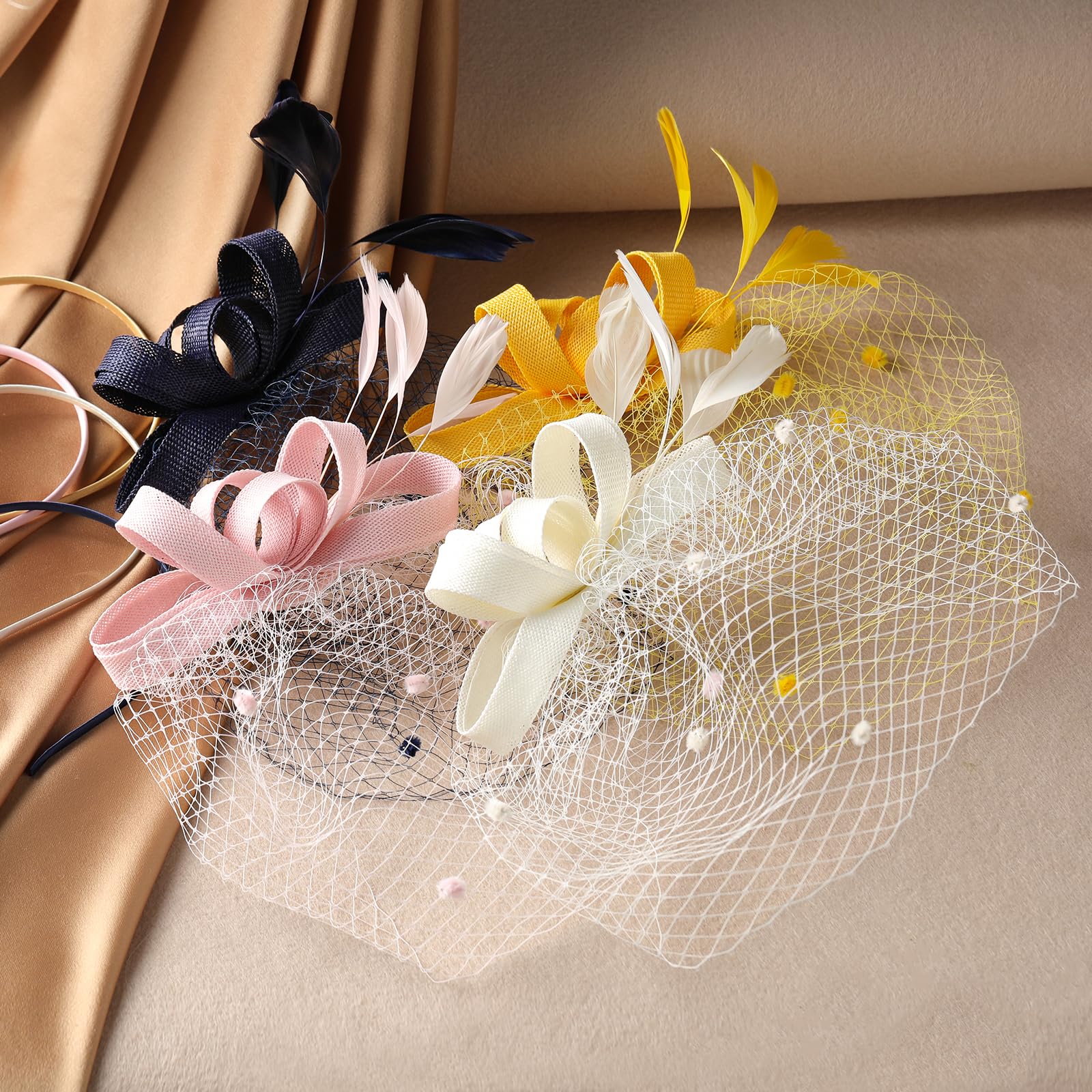Feather Tulle Fascinator Headband for Kentucky Derby Wedding Tea Party Women Pillbox Hat Fascinator Tea Party Kentucky Derby  main image 2