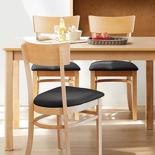 Miniatura 9 de Livinia Mint - Juego de 2 sillas de comedor, asiento tapizado de piel sintética de roble malasio sólido, sillas laterales rectas (natural)