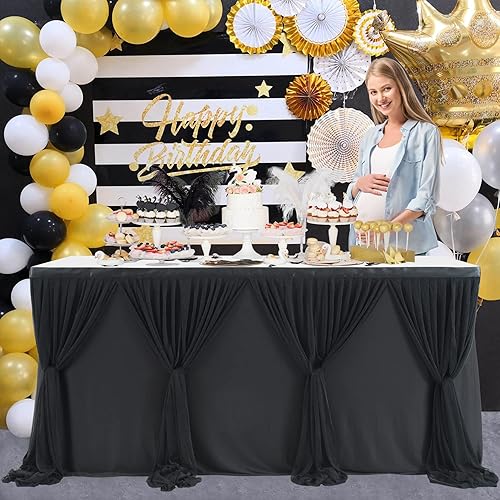 Miniatura 9 de Falda de mesa de 9 pies de tul blanco, falda de mesa tutú para decoración de boda, fiesta de compromiso, baby shower, cumpleaños, pastel, postres,