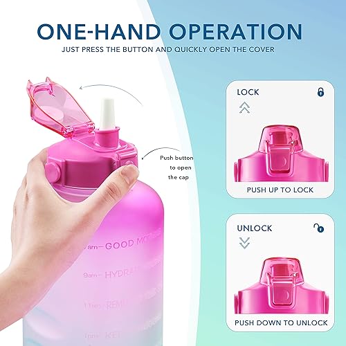 Miniatura 4 de GOSWAG - Botella de agua motivacional de 128 onzas con marcador de tiempo y popote sin BPA grande a prueba de fugas para adecuación física gimnasio
