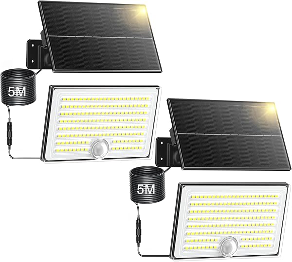 Lampe Solaire Extérieur avec Détecteur de Mouvement, Lumière Solaire Extérieur avec 4 modes 8500K 1500mAh IP65 Étanche, 2 Pièces - 1
