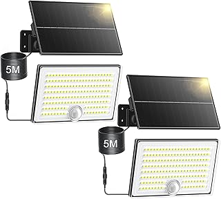 Solarlampen für Außen mit Bewegungsmelder,IP65 Wasserdicht,5m Kabel & Split-Design,Solar Aussenleuchte Kaltweiß für Garten,Hof,Garage,Haustür -2PCS
