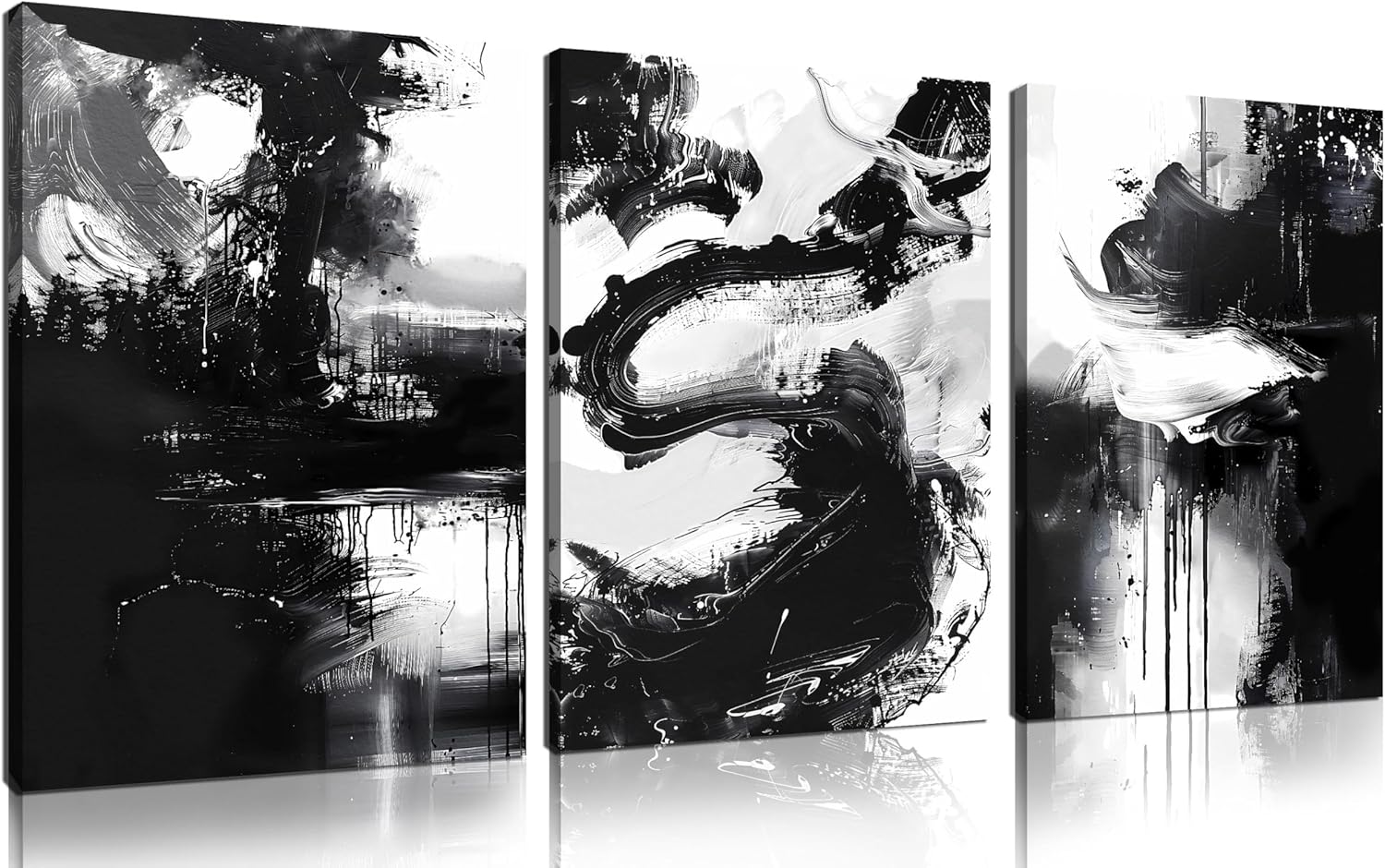 DNIEOTU Abstract Wall Art for Living Room, Black and White Canvas Wall-Decor for Bedroom, Picture Prints, Size 12 x 16 Inches 3-Pieces