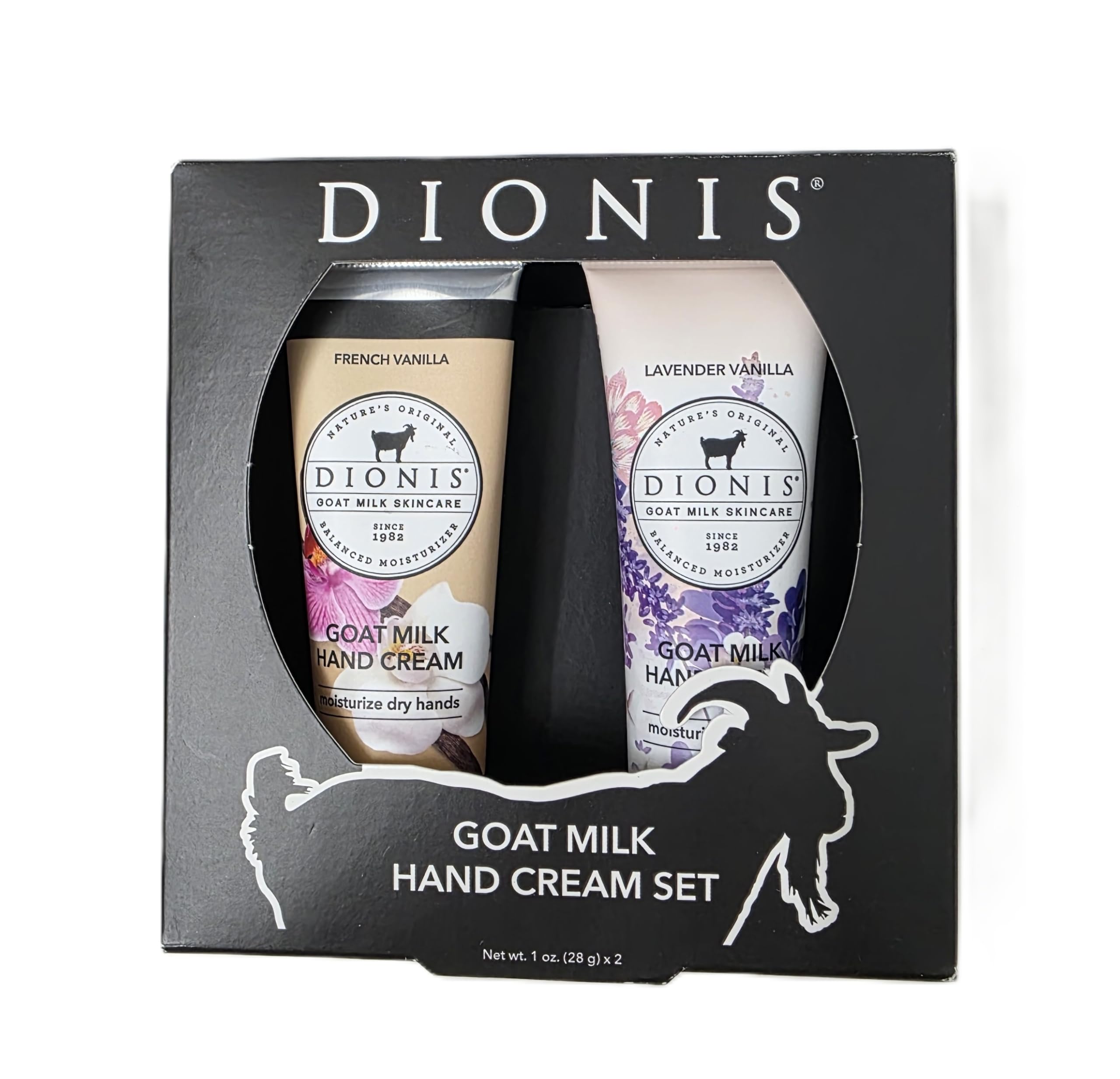 Dionis Goat Milk Hand Cream Set, French Vanilla and Lavender Vanilla, 1 oz, 2 Pack