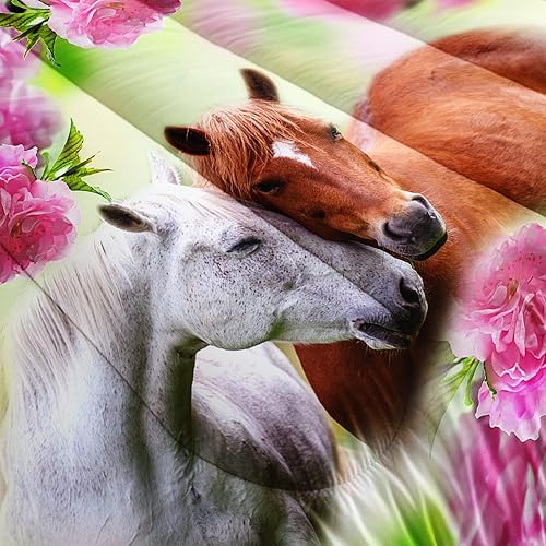 Miniatura 5 de BSNTHO Juego de ropa de cama de caballo para niños ropa de cama de flores rosas juego de edredón floral para niñas adolescentes edredón estampado de