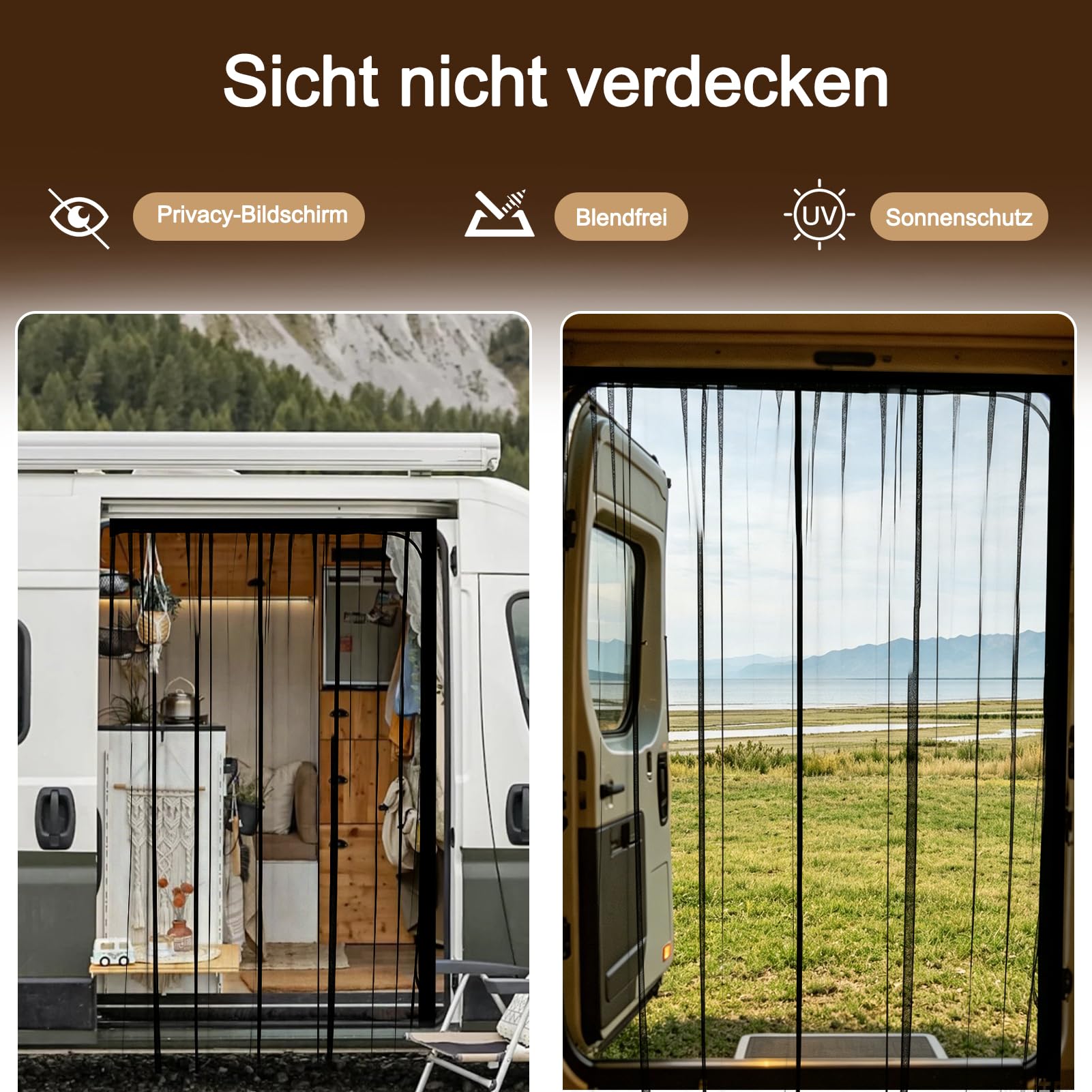 Magnetischer Fliegengitter, 180,3 x 149,9 cm, Wohnmobil-Vorhang, zentraler magnetischer Fliegengitter für Mercedes-Benz Sprinter, Vans und andere Camper, geeignet für