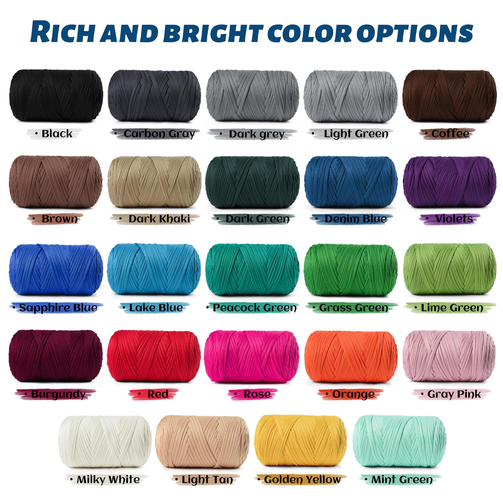 2 Pack Elastic Fabric T Shirt Yarn for Crocheting，Beginner Crochet Yarn with Polyester Spandex Blend,Total 800g/228yds Soft Tshirt Yarn for Crochet Crafts/Bags/Baskets(Light Tan+Deep Khaki)