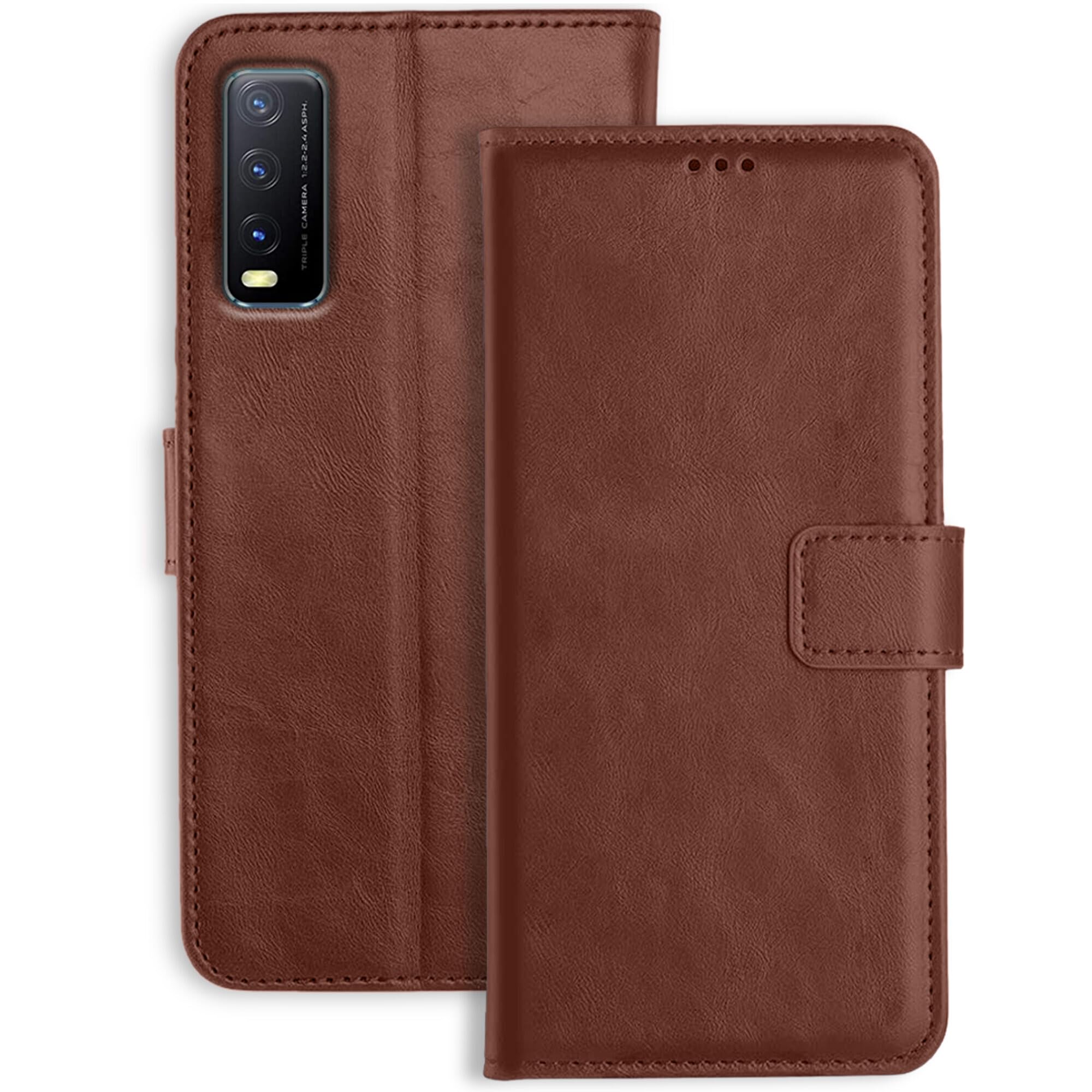 Accesorios Vivo Y20A Flip Back Cover Case | Inbuilt Stand & Pockets | Magnetic Shockproof Leather Wallet Style Flip Case for Vivo Y20A (Brown) (B0969M8XDW) Amazon Price History, Amazon Price Tracker