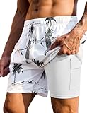Mens Swim Trunks with Compression Liner Bathing Suits 2 Pack Quick Dry Stretch Beach Shorts 7 inch Inseam Swimwear