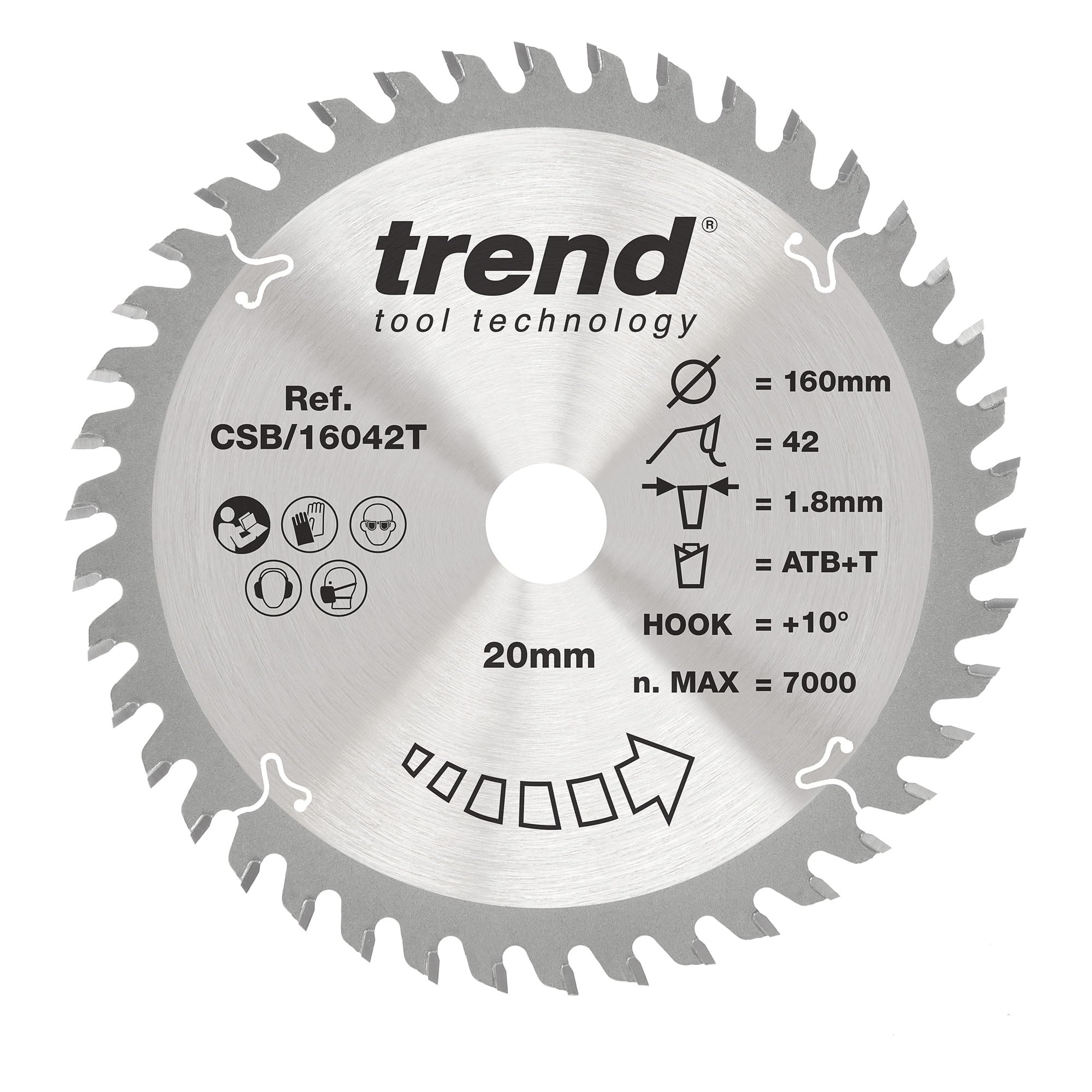 Trend Lame de scie circulaire sans fil Wood, diamètre 160 mm, alésage 20 mm, 42 dents, trait de scie 1,8 mm, crochet +10°, TCT, finition fine, CSB/16042T