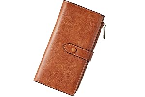 Womens Leather RFID Blocking Large Capacity Trifold Card Holder Phone Clutch