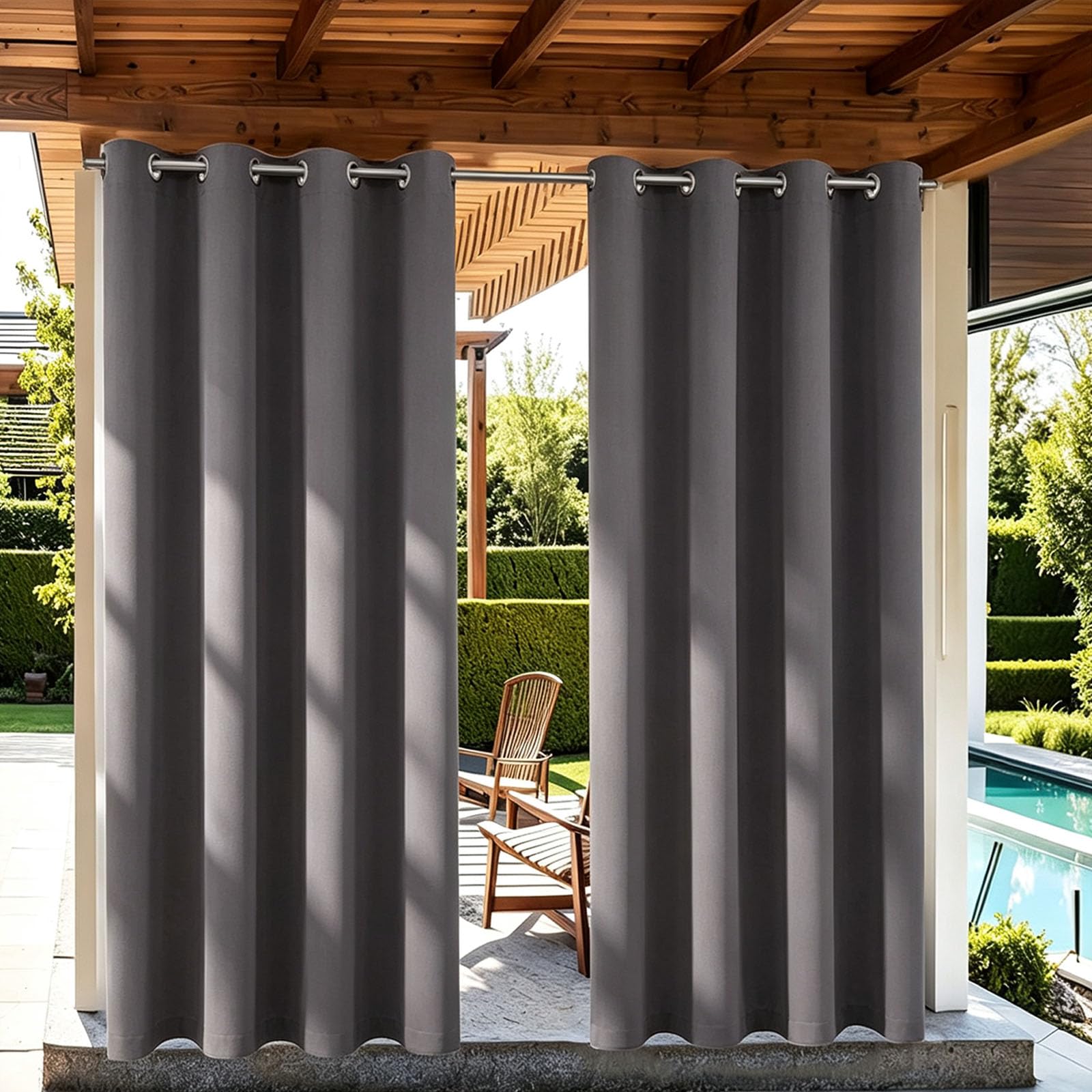 Zasłony Zewnętrzne 130 x 276 cm Niestandardowy Rozmiar, Wodoodporna, Markiza Przeciwsłoneczna, Zasłona Tarasowa, Ekran Prywatności Zasłony Tarasowe Do Patio I Altany, Szary