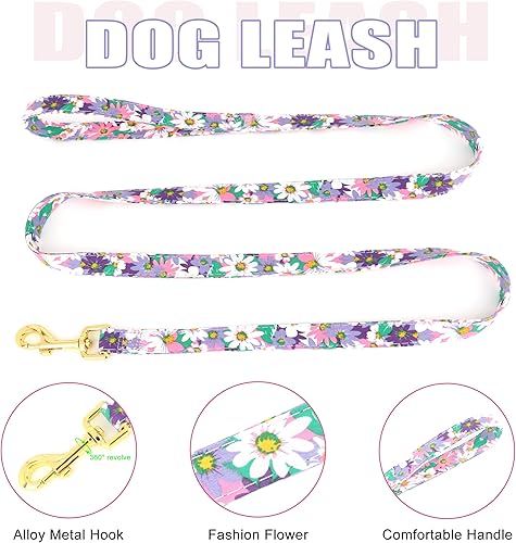 Miniatura 4 de Beirui Lindo juego de collares, arneses y correas para perro hembra, juego de collar y correa ajustable con flor, arnés de malla suave para