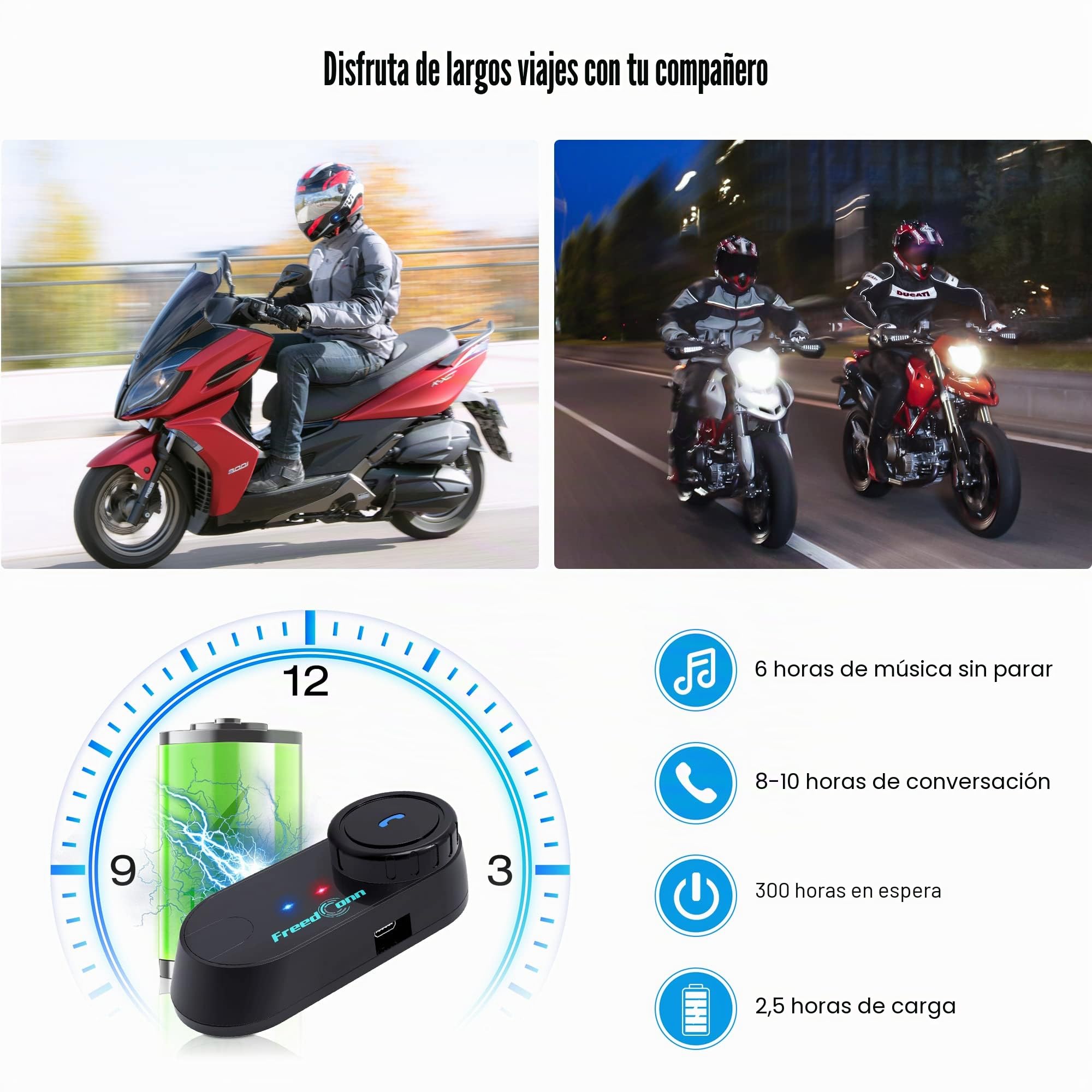FreedConn Sistemas de comunicación Casco Motocicleta, TCOM VB Bluetooth 5.0, 2-Way 800M Intercomunicador para Cara Completa y abatible etc,Auriculares Casco de Moto(FM/IP65/2 in 1 Mic/1 Paquete)