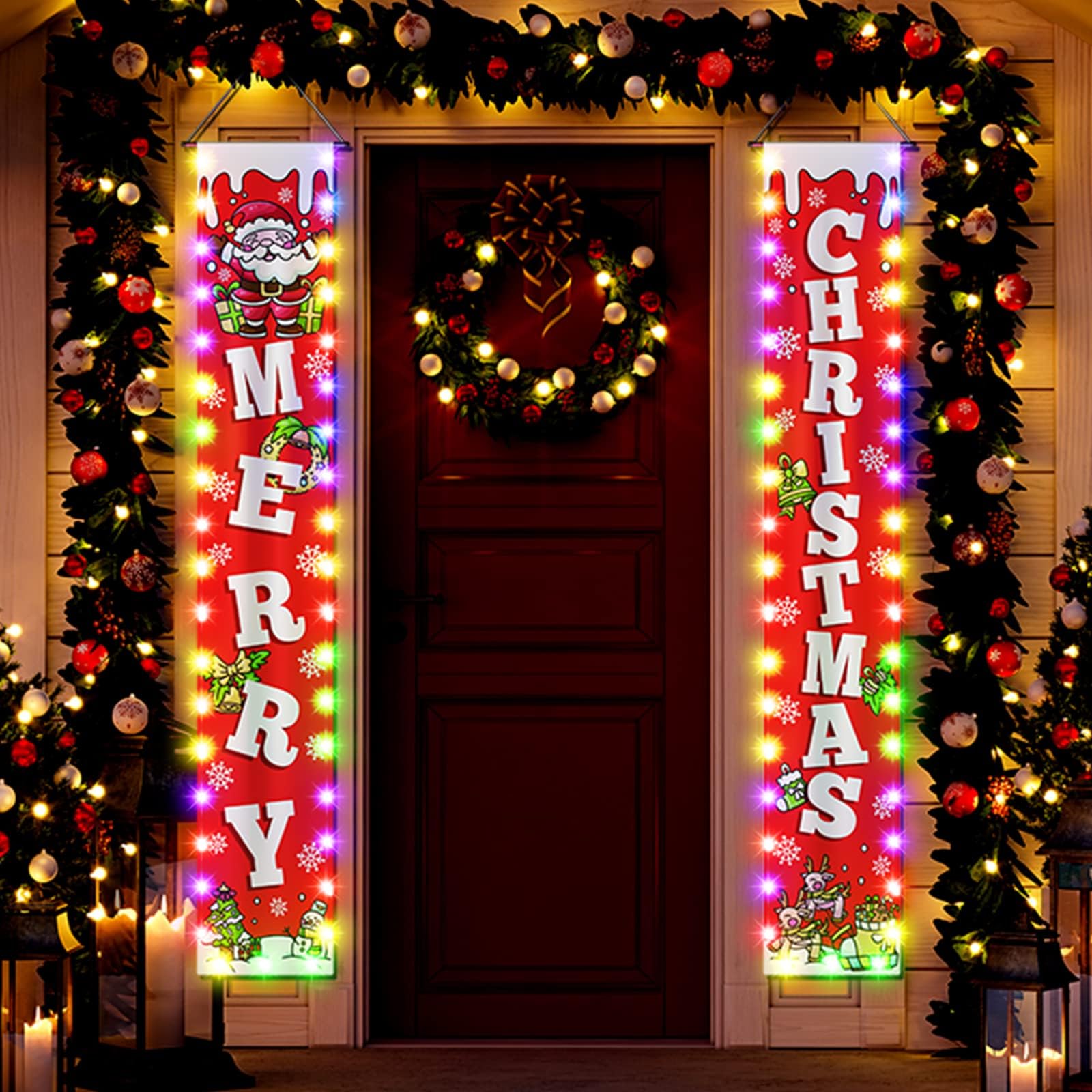 Merry Christmas Door Banners with String Light Christmas