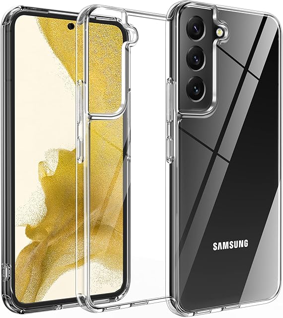 Amazon Brand - Eono Crystal Clear Samsung Galaxy S22 Case, Never Yellow, Mil-grade Shockproof Protection, Soft Slim Silicone Bumper with Anti-scratch PC Back, Case for Samsung S22