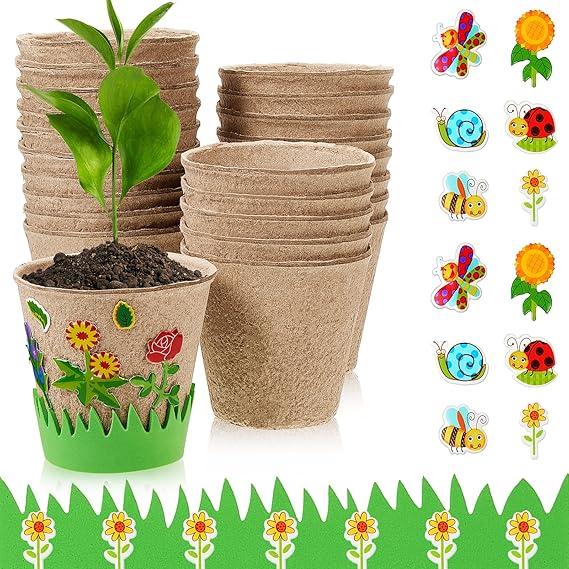 Jecery 30 Sets Garden Paper Craft Kit Planting Kit Pot for