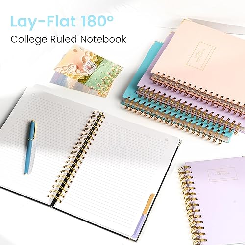 Miniatura 4 de Cuaderno de espiral de tapa dura con pestañas de 8 x 10 pulgadas, diarios grandes con líneas en espiral para mujeres con divisores, 240 páginas,