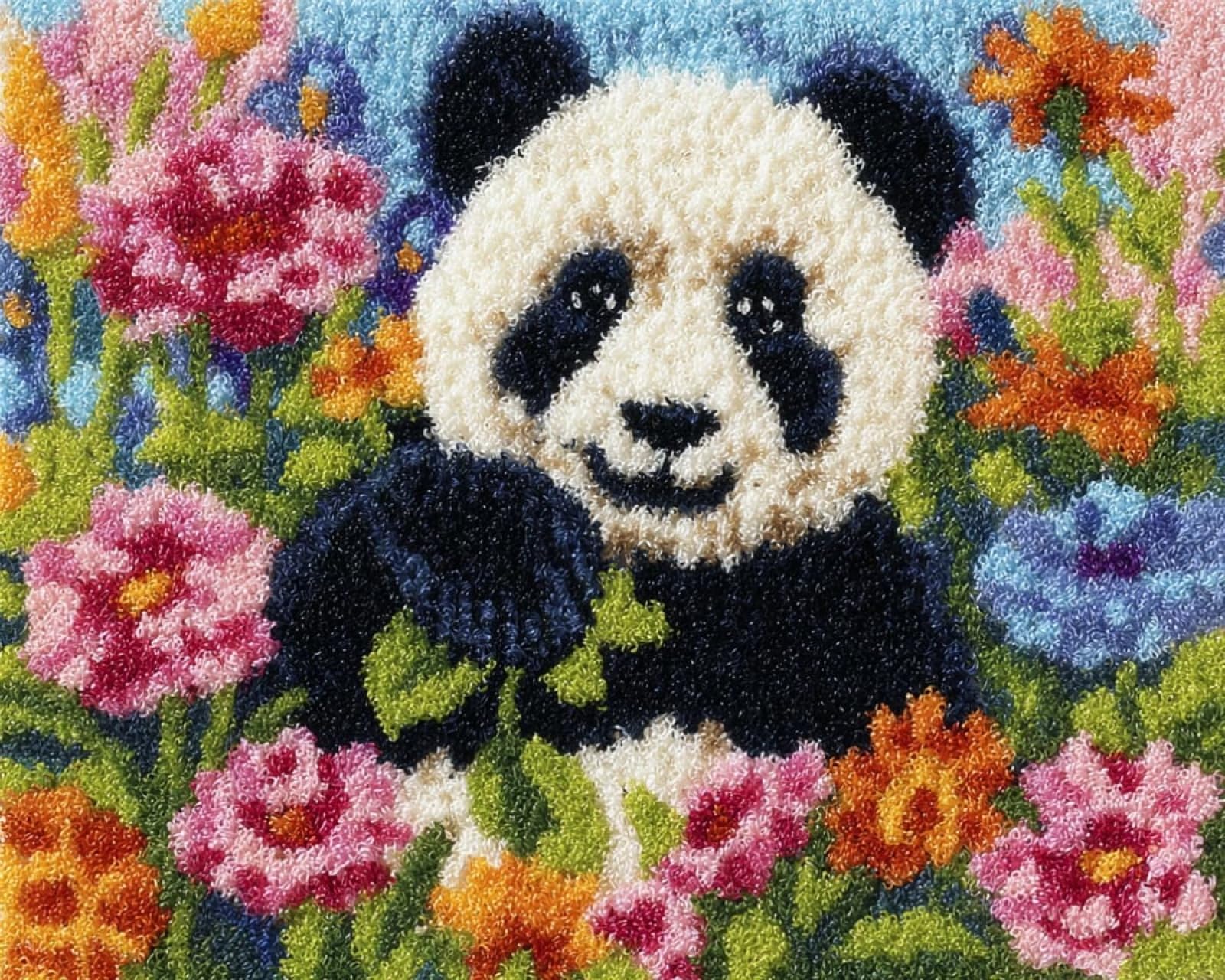Wallphantom DIY Latch Hook Rug Kit,Pandas and Flowers,Latch Hook Kits for Adults,Home Carpet Rug Making,Needlework Crafts Rug for Home Decor,60x90cm