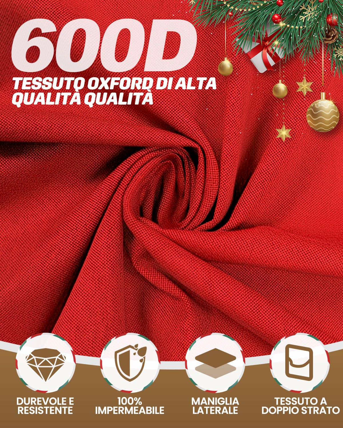 Borsa Per Albero Di Natale 125x50x38 Cm - Per Alberi Da 6-7.5 Piedi - In Tessuto Oxford Impermeabile - Foto 13