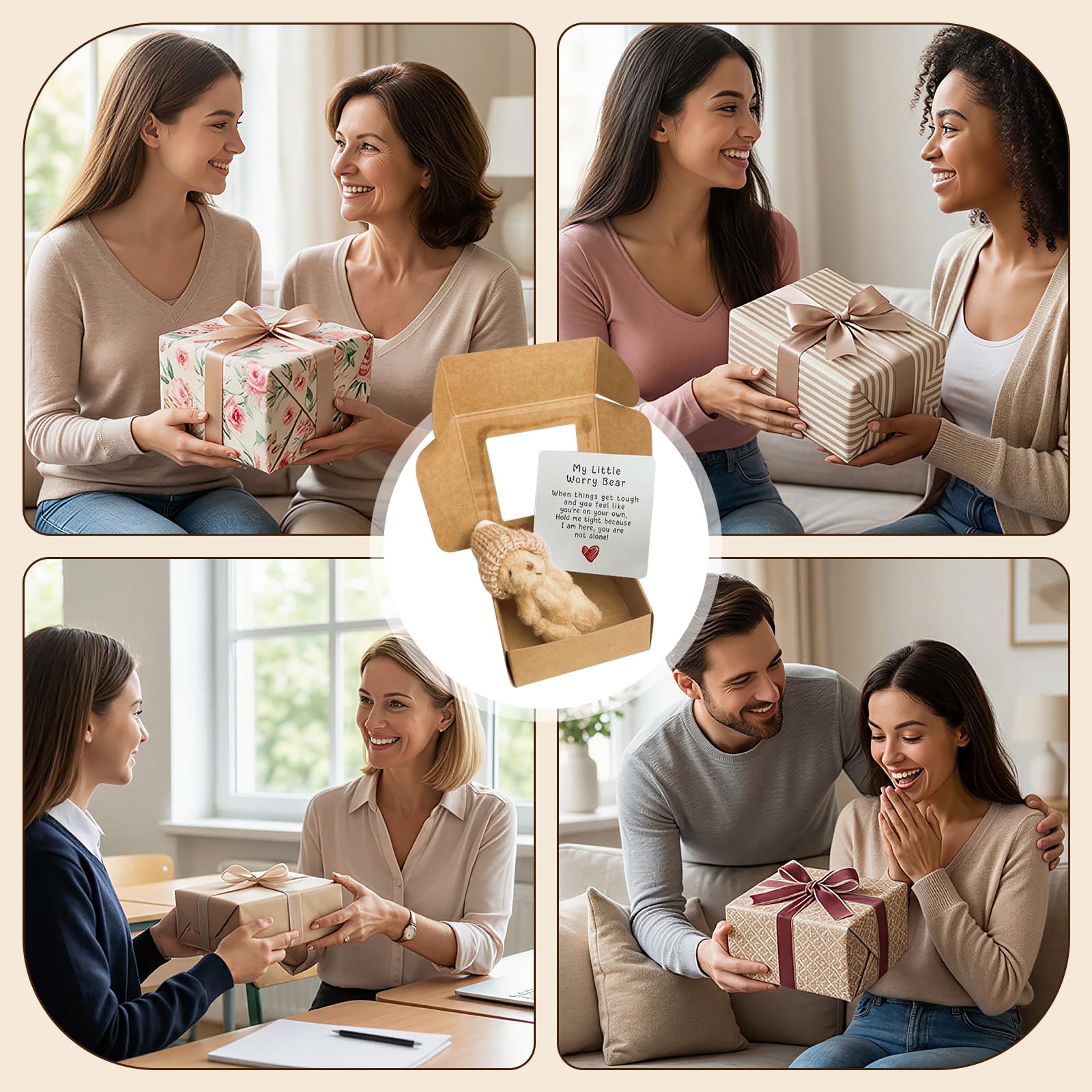 A Handmade Bear Wearing a hat, with an Encouraging Card Included in the Packaging. This Pocket-Sized Handmade Bear Brings Comfort to Adults—It's the for Loved Ones, Family, and Friends.
