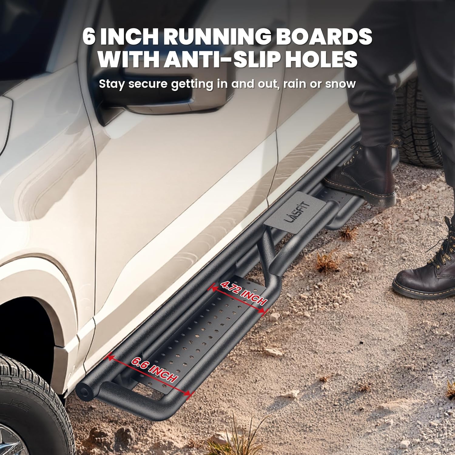 LASFIT 6 Inch Side Steps Running Boards Fit for Chevrolet Silverado ＆ GMC Sierra 1500/2500HD/3500HD 2019-2026 Crew Cab, 3D-Scanned OEM Fit, 600+ Lbs Heavy-Duty Strength, Side Step Rail Nerf Bars