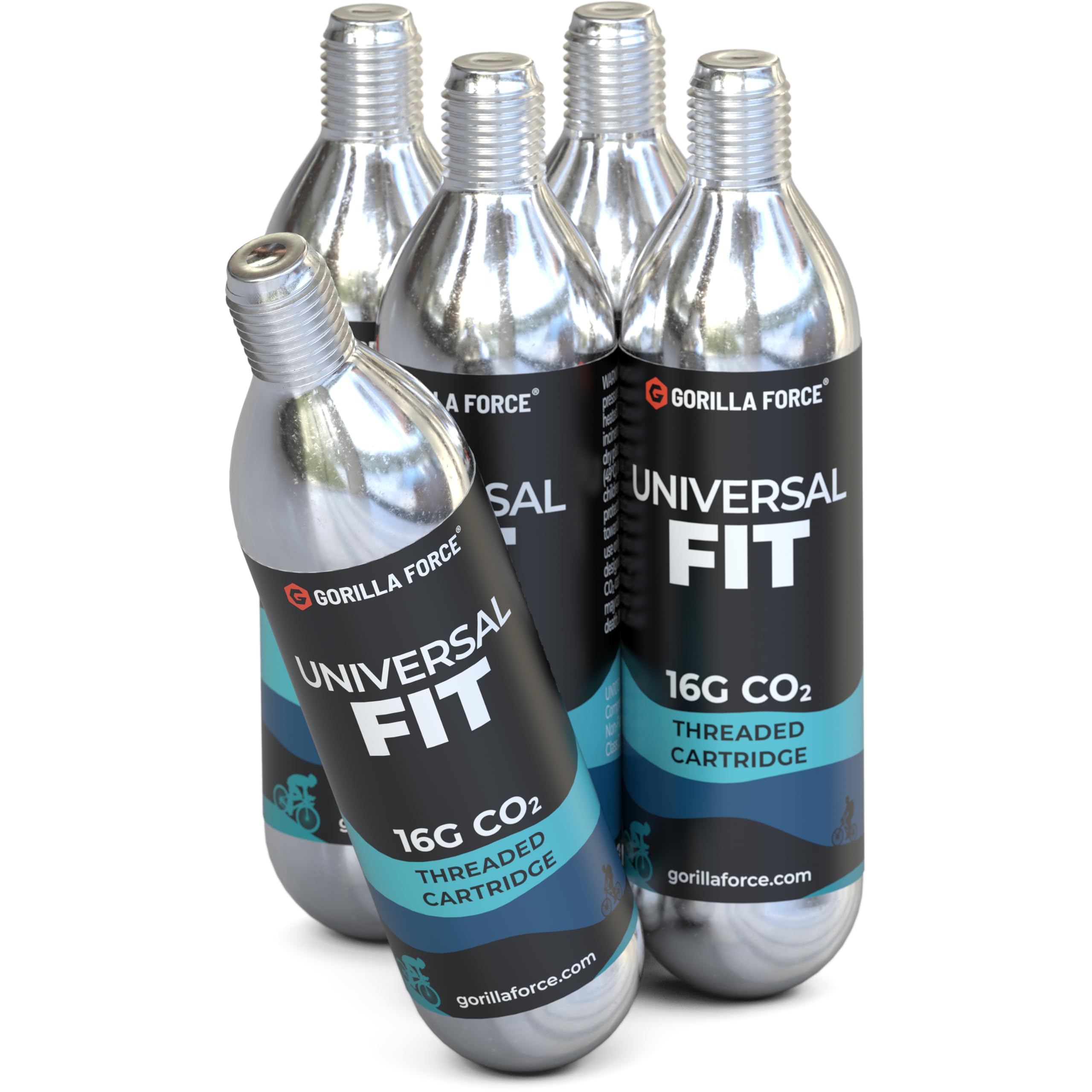 Gorilla Force 16g CO2 Cartridges for Bikes - Threaded Refills for Tire Inflators, Bicycle Cycling, Road MTB Gravel E-Bike, Fits Most C02 Inflator Heads, Fast Flat Repair for Tubes & Tubeless, 5 Pack