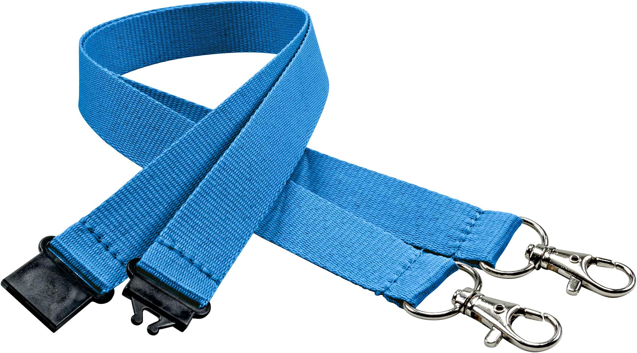 Pack of 10 lanyards 20 mm, 2X Easy Going Clasp, Safety Break, Blue