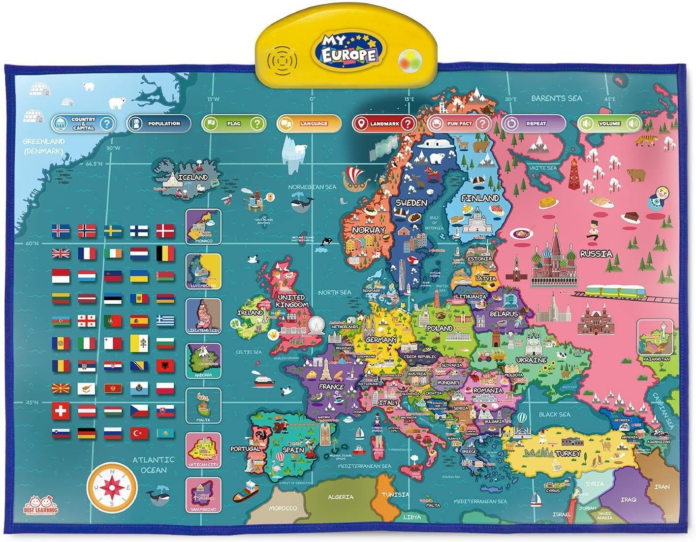 – BEST LEARNING i-Poster My Europe Interactive Map - Educational Talking Toy for Boys and Girls Ages 5 to 12 Years Old for Kids | EU Geography Electronic Game 5, 6, 7 Birthday Gift Present
