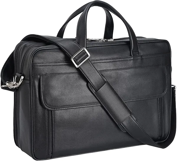 Masa Kawa Leather Briefcase for Men 15.6", 17" Laptop Computer Case Business Travel Work Messenger Cross Body Shoulder Bag