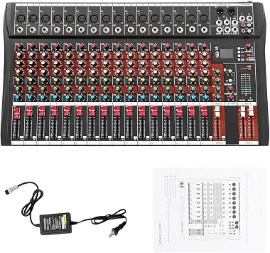 Professional DJ Audio Mixer, NEW BAXS 16 Channel Bluetooth Controller Sound Mixer, USB Interface, 16 XLR Mic/Line, AUX, FX Processor MP3 Player w/48V Phantom For Karaoke Studio Streaming Recording