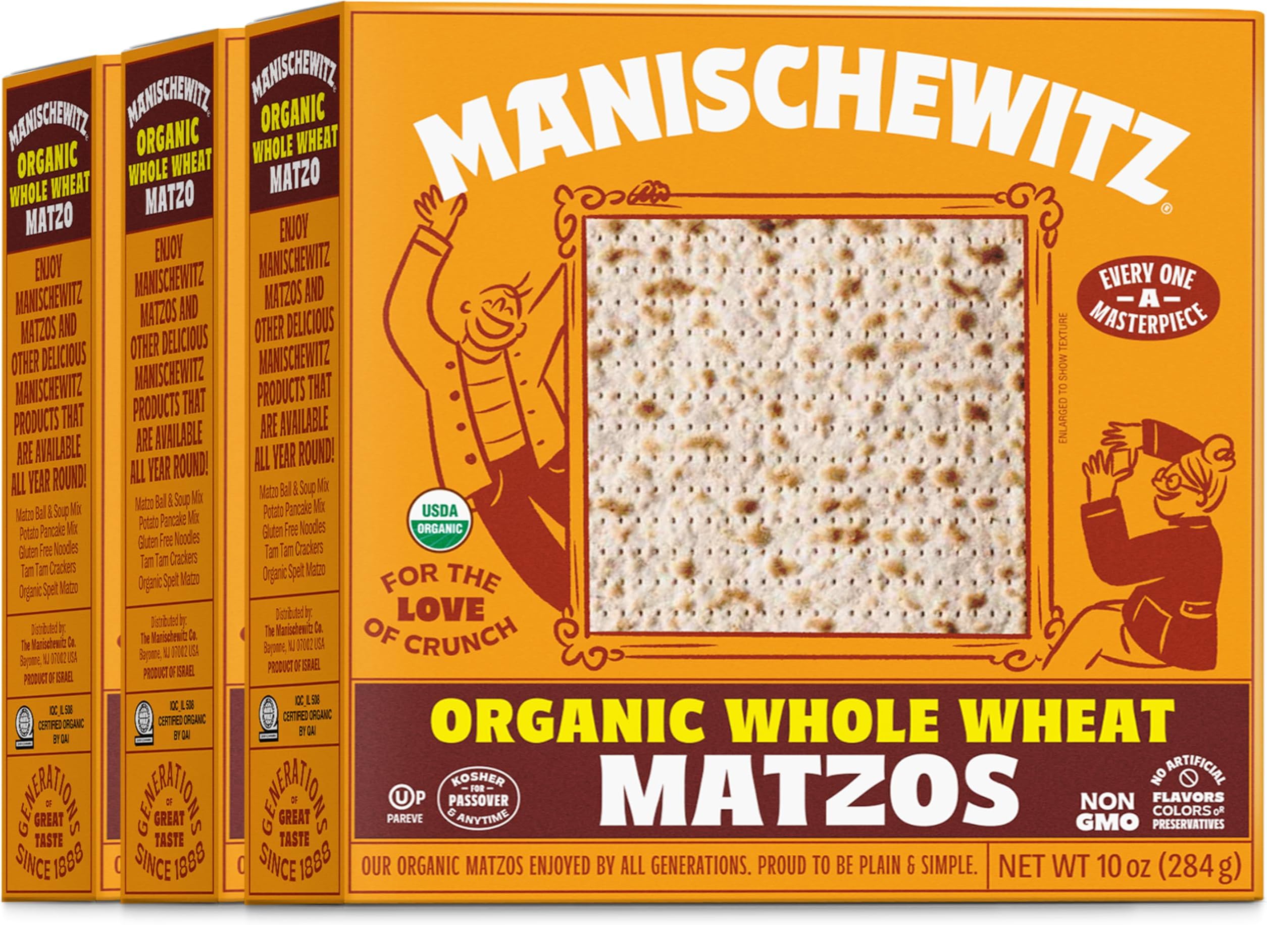 Manischewitz Organic Whole Wheat Matzos Kosher For Passover 10oz (3 Pack) Crisp & Delicious, Kosher for Passover and for Year Round Use